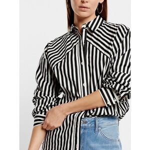 Express Stretch Cotton Poplin Striped Boyfriend Shirt Sz XL Black White Oversize